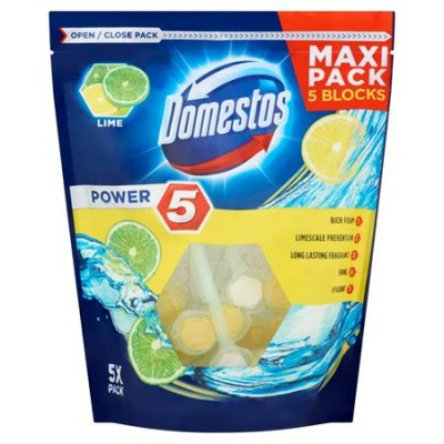 WC frissítő blokk, 5 db-os, DOMESTOS "Power 5", lime