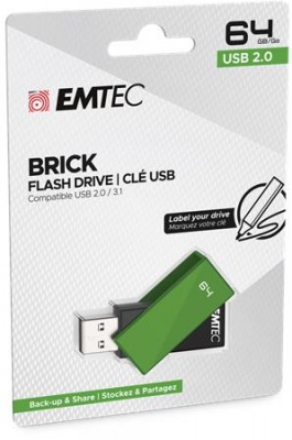 Pendrive, 64GB, USB 2.0, EMTEC "C350 Brick", zöld